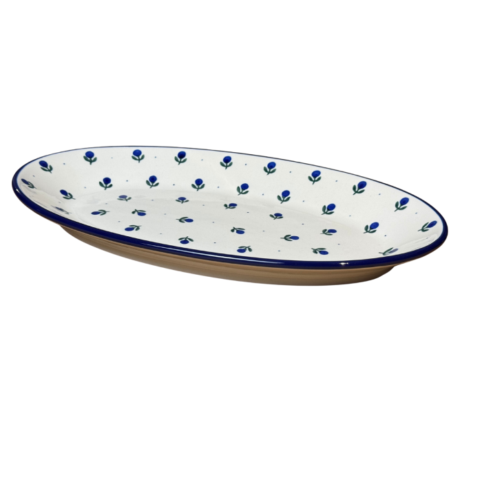 Platou oval, lung, pentru servire Blue Spring, ceramica smaltuita, pictat manual, 22,0 x 37,5 cm [2]