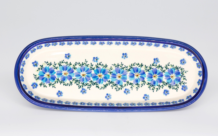 Platou oval pentru servire Blue Dream, ceramica smaltuita, pictat manual, 11,1 x 28,3 cm [2]