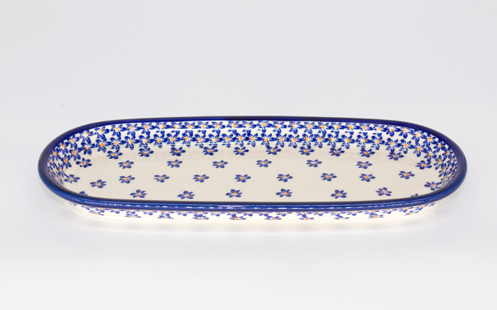 Platou oval pentru servire Blue Field, ceramica smaltuita, pictat manual, 11,1 x 28,3 cm [2]