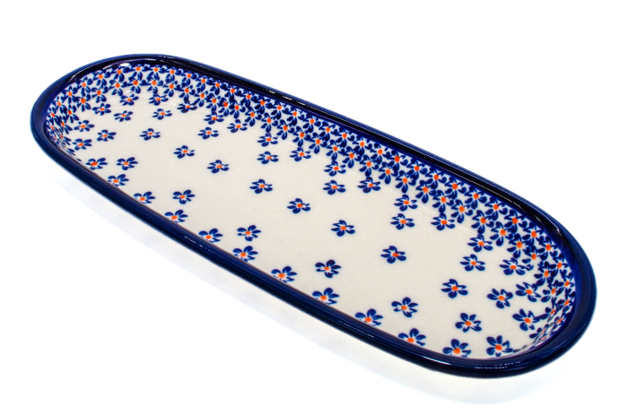 Platou oval pentru servire Blue Field, ceramica smaltuita, pictat manual, 11,1 x 28,3 cm [3]