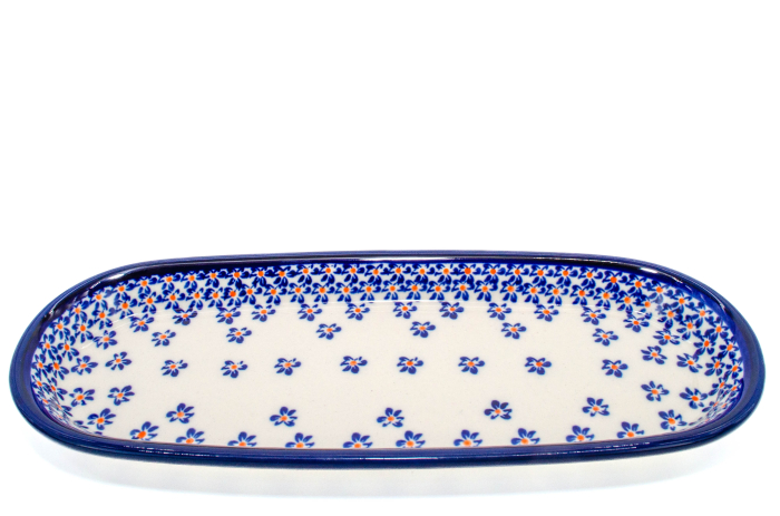 Platou oval pentru servire Blue Field, ceramica smaltuita, pictat manual, 11,1 x 28,3 cm [2]
