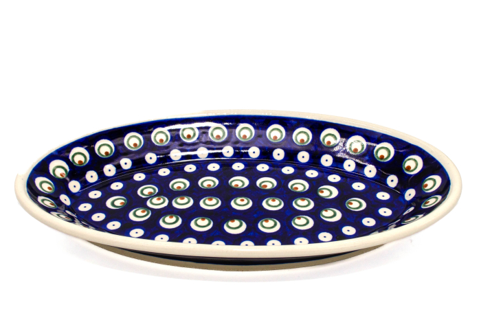 Platou oval pentru servire Blue Peacock Eyes, ceramica smaltuita, pictat manual, 15,7 x 27,0 cm [2]