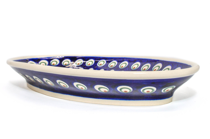 Platou oval pentru servire Blue Peacock Eyes, ceramica smaltuita, pictat manual, 15,7 x 27,0 cm [8]