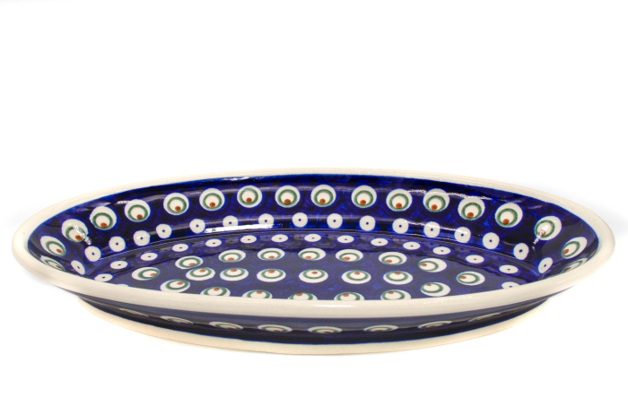 Platou oval pentru servire Blue Peacock Eyes, ceramica smaltuita, pictat manual, 15,7 x 27,0 cm [6]