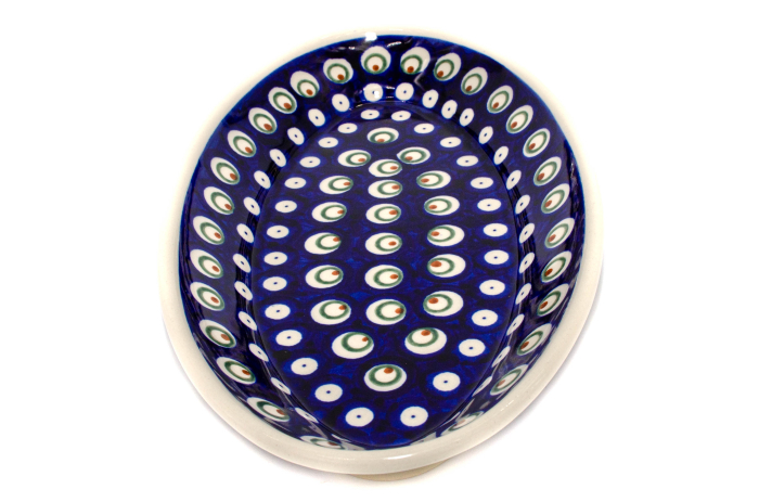 Platou oval pentru servire Blue Peacock Eyes, ceramica smaltuita, pictat manual, 15,7 x 27,0 cm [4]