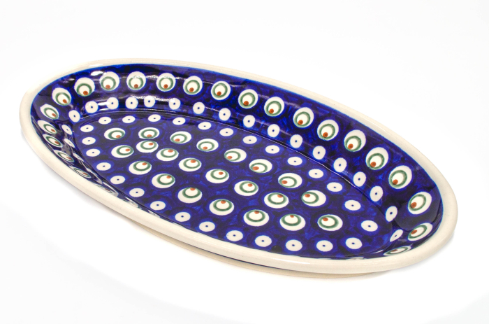 Platou oval pentru servire Blue Peacock Eyes, ceramica smaltuita, pictat manual, 15,7 x 27,0 cm [3]