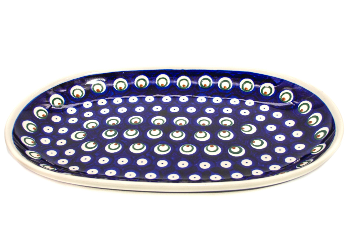 Platou oval pentru servire Blue Peacock Eyes, ceramica smaltuita, pictat manual, 16,8 x 27,3 cm [5]