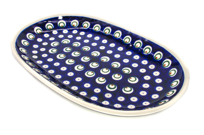 Platou oval pentru servire Blue Peacock Eyes, ceramica smaltuita, pictat manual, 16,8 x 27,3 cm [4]