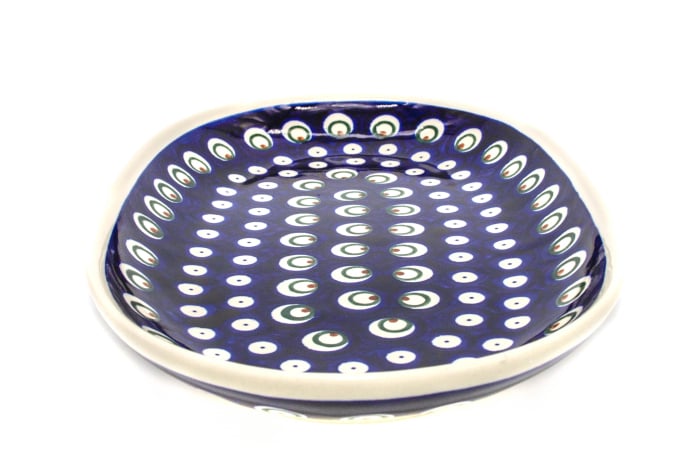 Platou oval pentru servire Blue Peacock Eyes, ceramica smaltuita, pictat manual, 16,8 x 27,3 cm [2]