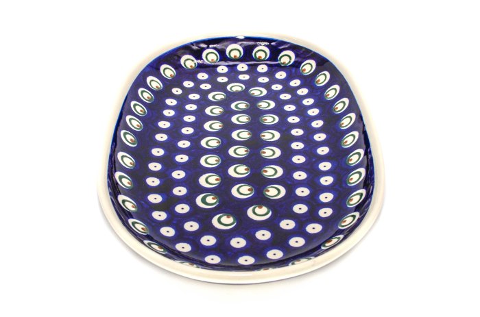 Platou oval pentru servire Blue Peacock Eyes, ceramica smaltuita, pictat manual, 16,8 x 27,3 cm [3]