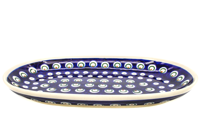 Platou oval pentru servire Blue Peacock Eyes, ceramica smaltuita, pictat manual, 16,8 x 27,3 cm [7]