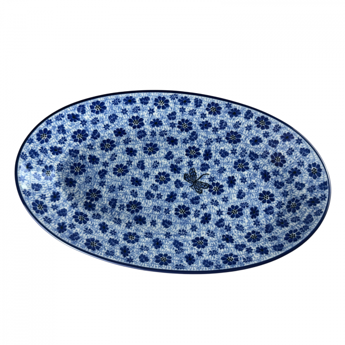 Platou oval, lung, pentru servire Butterfly Dance, ceramica smaltuita, pictat manual, 22,0 x 37,5 cm [4]