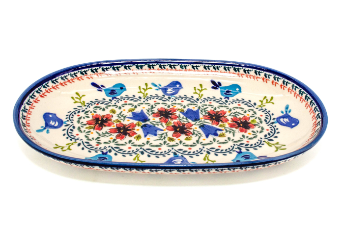Platou oval pentru servire, ceramica smaltuita, pictat manual, 16,8 x 27,3 cm [3]