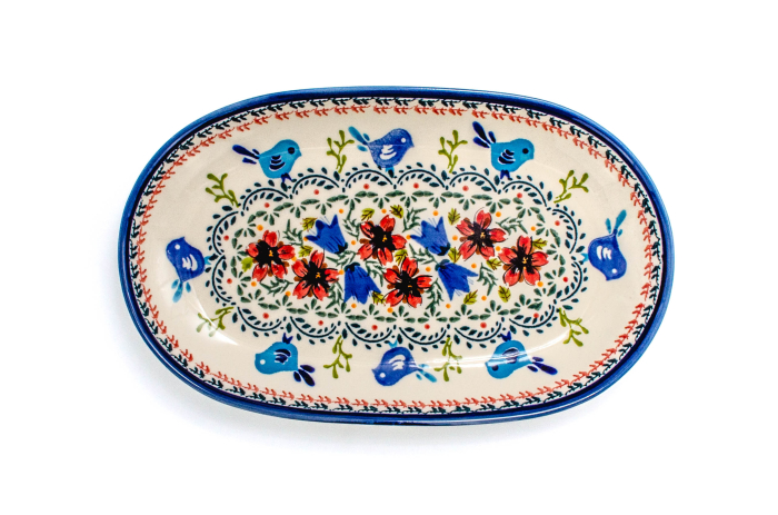 Platou oval pentru servire, ceramica smaltuita, pictat manual, 16,8 x 27,3 cm [2]