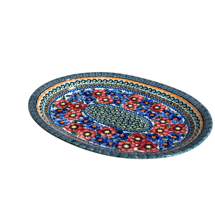 Platou oval pentru servire, Flower Serenade ceramica smaltuita, pictat manual, 26,7 x 34,0 cm [2]