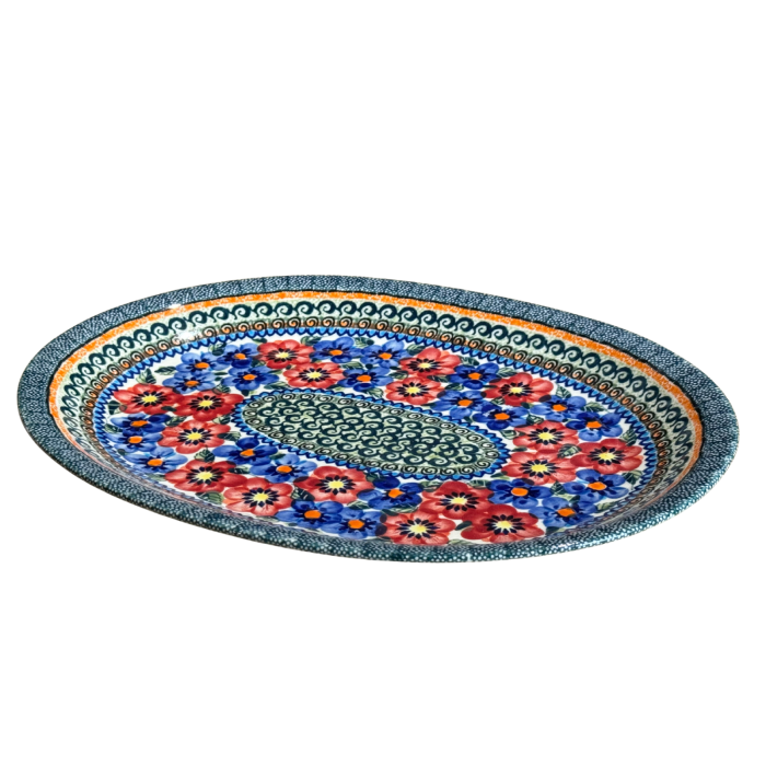 Platou oval pentru servire, Flower Serenade ceramica smaltuita, pictat manual, 26,7 x 34,0 cm [3]