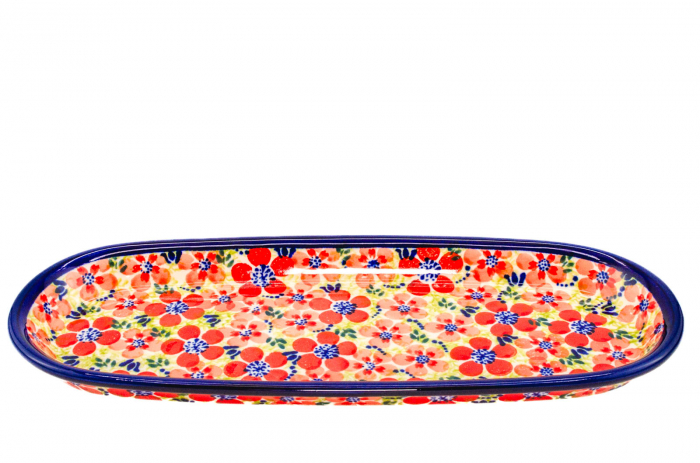 Platou oval pentru servire Fire Poppies ceramica smaltuita, pictat manual, 11,1 x 28,3 cm [6]