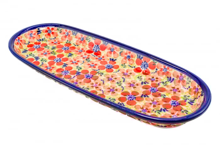 Platou oval pentru servire Fire Poppies ceramica smaltuita, pictat manual, 11,1 x 28,3 cm [2]