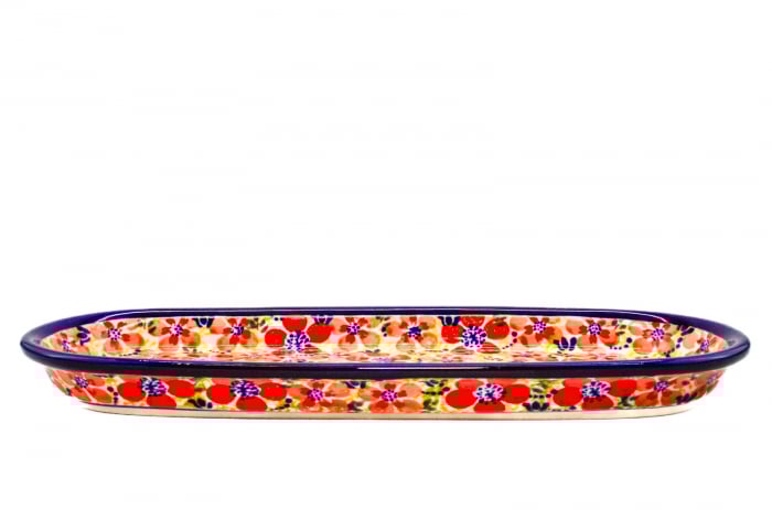 Platou oval pentru servire Fire Poppies ceramica smaltuita, pictat manual, 11,1 x 28,3 cm [4]