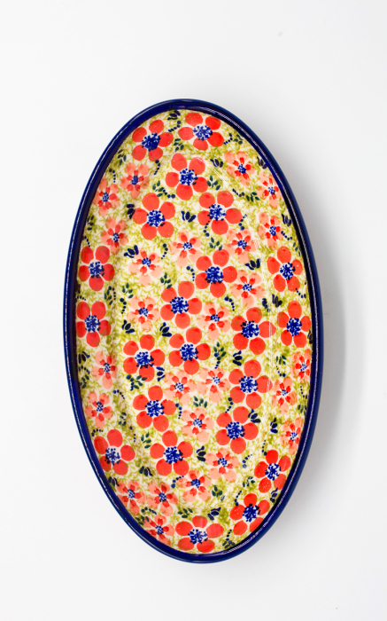 Platou oval pentru servire Fire Poppies, ceramica smaltuita, pictat manual, 15,7 x 27,0 cm [3]