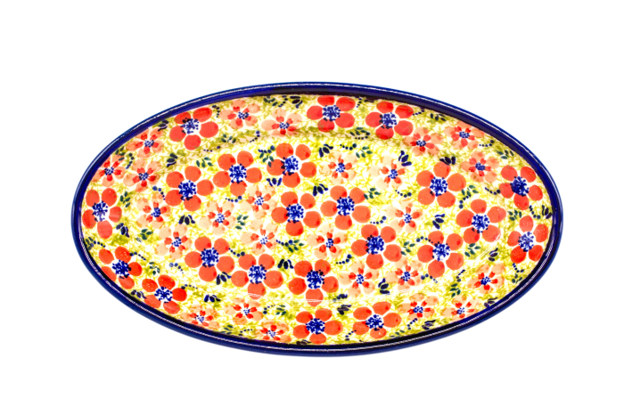 Platou oval pentru servire Fire Poppies, ceramica smaltuita, pictat manual, 15,7 x 27,0 cm [2]