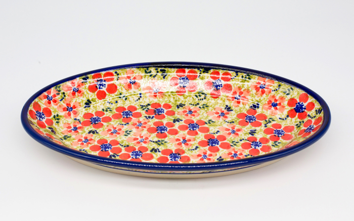 Platou oval pentru servire Fire Poppies, ceramica smaltuita, pictat manual, 15,7 x 27,0 cm [4]