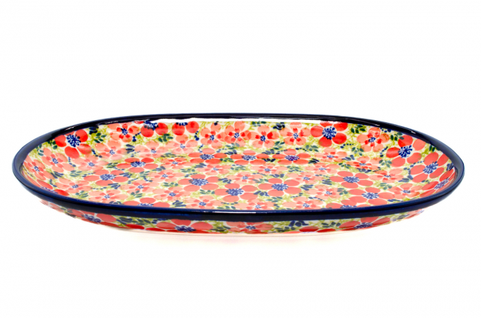 Platou oval pentru servire Fire Poppies, ceramica smaltuita, pictat manual, 16,8 x 27,3 cm [5]