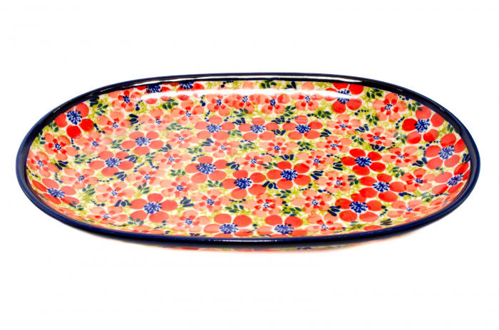 Platou oval pentru servire Fire Poppies, ceramica smaltuita, pictat manual, 16,8 x 27,3 cm [4]