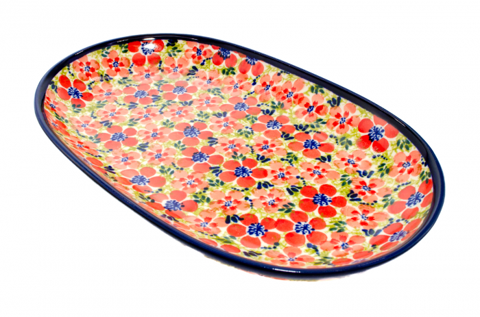 Platou oval pentru servire Fire Poppies, ceramica smaltuita, pictat manual, 16,8 x 27,3 cm [2]