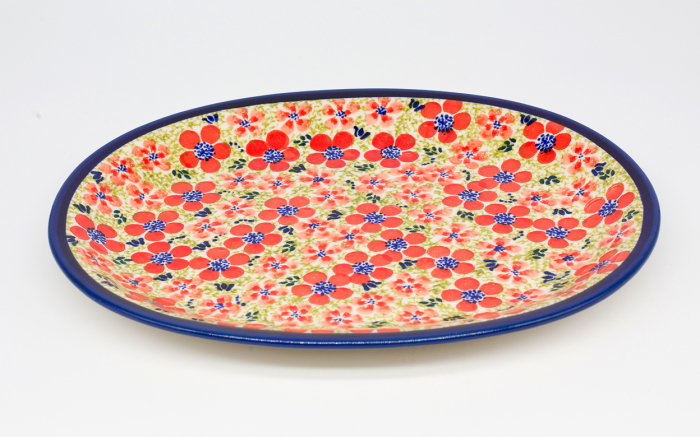 Platou oval pentru servire Fire Poppies, ceramica smaltuita, pictat manual, 22,1 x 29,1 cm [3]