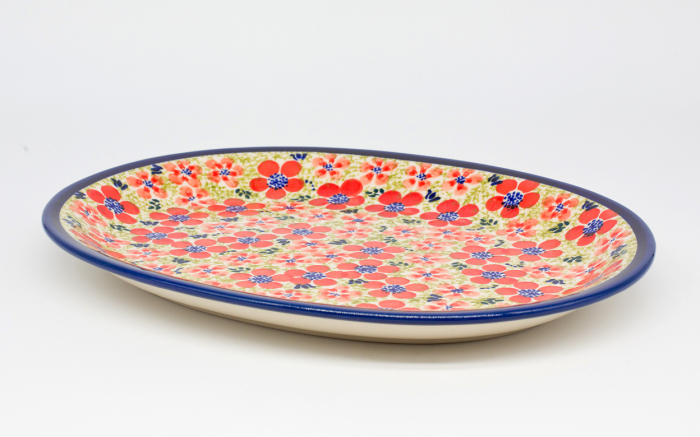 Platou oval pentru servire Fire Poppies, ceramica smaltuita, pictat manual, 22,1 x 29,1 cm [2]
