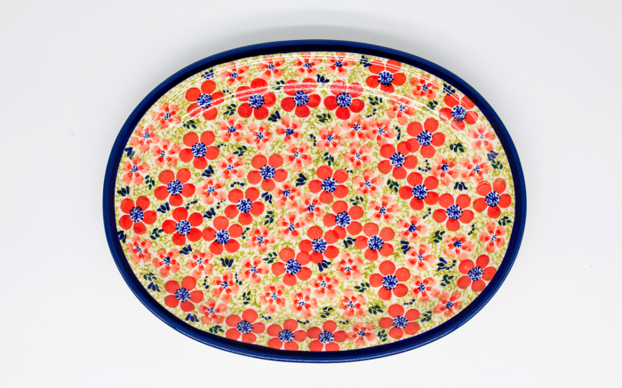 Platou oval pentru servire Fire Poppies, ceramica smaltuita, pictat manual, 22,1 x 29,1 cm [4]