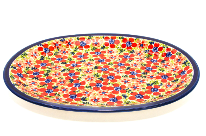 Platou oval pentru servire Fire Poppies, ceramica smaltuita, pictat manual, 22,1 x 29,1 cm [2]