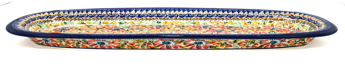 Platou oval pentru servire Flower Jungle, ceramica smaltuita, pictat manual, 16,7x 49.0 cm [4]