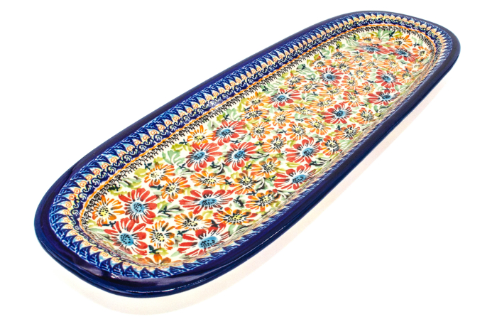 Platou oval pentru servire Flower Jungle, ceramica smaltuita, pictat manual, 16,7x 49.0 cm [3]