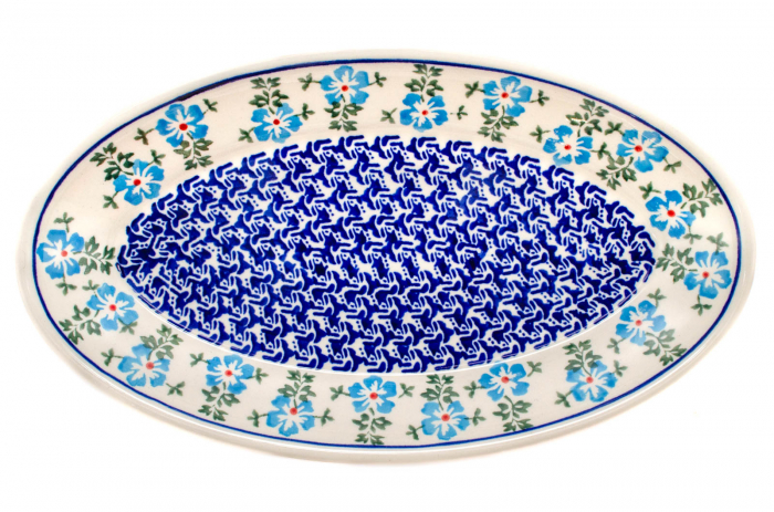 Platou oval pentru servire Forget-me-nots, ceramica smaltuita, pictat manual, 15,7 x 27,0 cm [6]