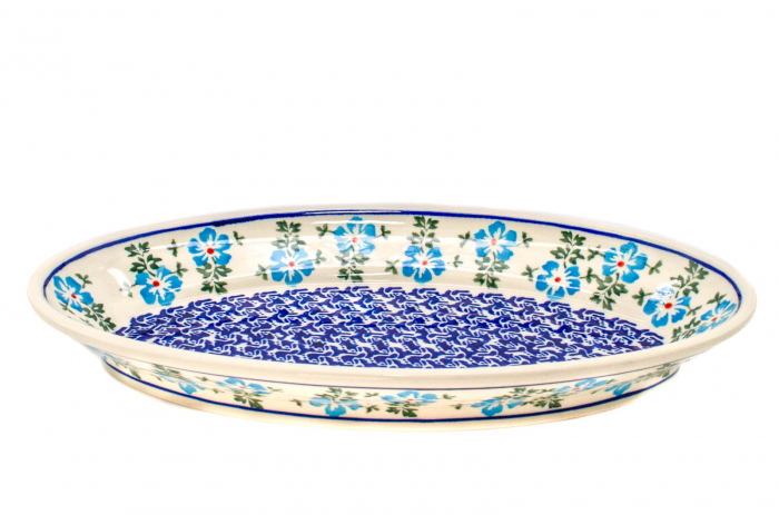 Platou oval pentru servire Forget-me-nots, ceramica smaltuita, pictat manual, 15,7 x 27,0 cm [2]