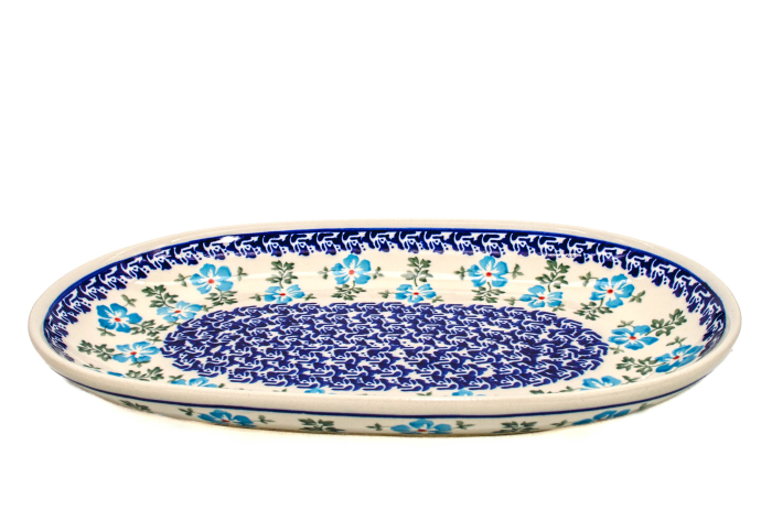 Platou oval pentru servire Forget-me-nots, ceramica smaltuita, pictat manual, 16,8 x 27,3 cm [5]