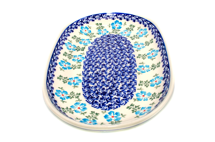 Platou oval pentru servire Forget-me-nots, ceramica smaltuita, pictat manual, 16,8 x 27,3 cm [3]
