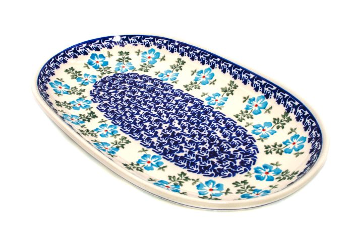 Platou oval pentru servire Forget-me-nots, ceramica smaltuita, pictat manual, 16,8 x 27,3 cm [4]