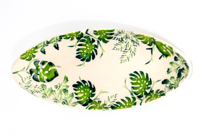 Platou oval pentru servire Green Leaves, ceramica smaltuita, pictat manual, 11,0 x 25,0 cm [6]