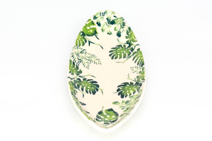 Platou oval pentru servire Green Leaves, ceramica smaltuita, pictat manual, 11,0 x 25,0 cm [4]