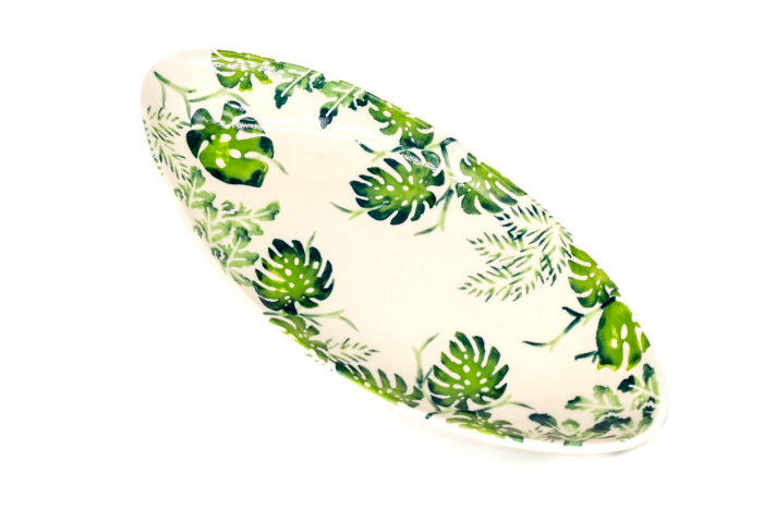 Platou oval pentru servire Green Leaves, ceramica smaltuita, pictat manual, 11,0 x 25,0 cm [7]