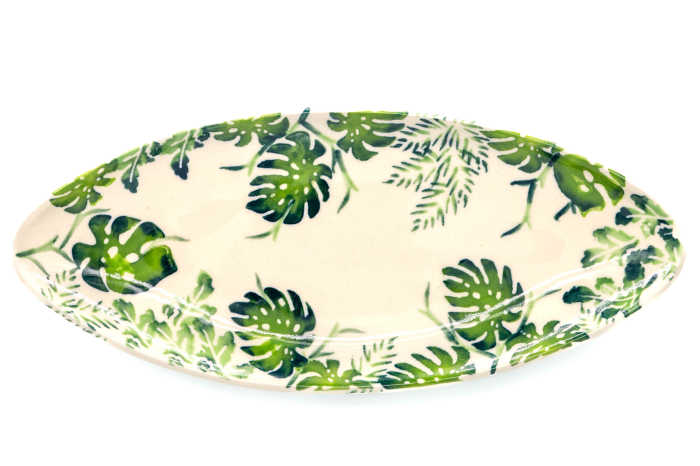 Platou oval pentru servire Green Leaves, ceramica smaltuita, pictat manual, 11,0 x 25,0 cm [2]