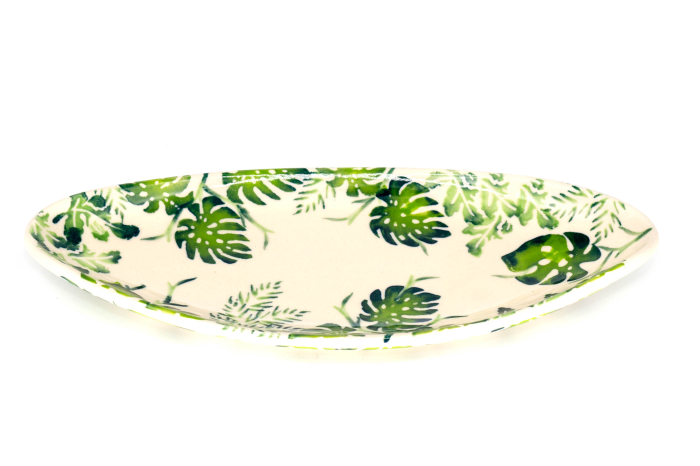 Platou oval pentru servire Green Leaves, ceramica smaltuita, pictat manual, 11,0 x 25,0 cm [3]