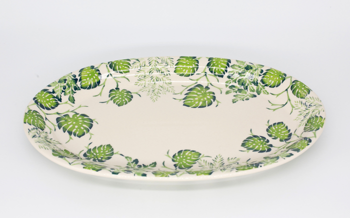 Platou oval pentru servire Green Leaves, ceramica smaltuita, pictat manual, 22,0 x 35,4 cm [2]