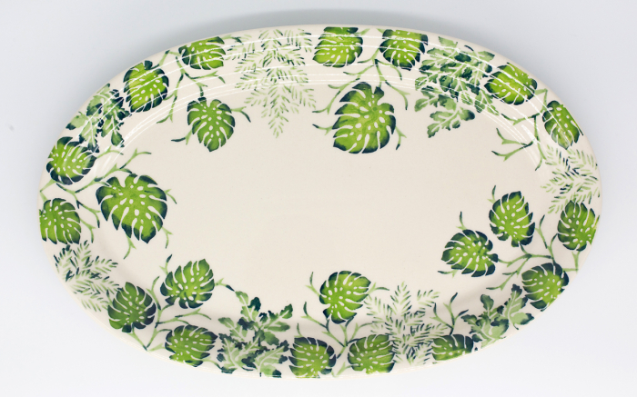 Platou oval pentru servire Green Leaves, ceramica smaltuita, pictat manual, 22,0 x 35,4 cm [3]