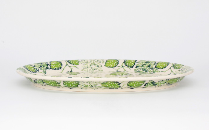 Platou oval pentru servire Green Leaves, ceramica smaltuita, pictat manual, 22,0 x 35,4 cm [4]