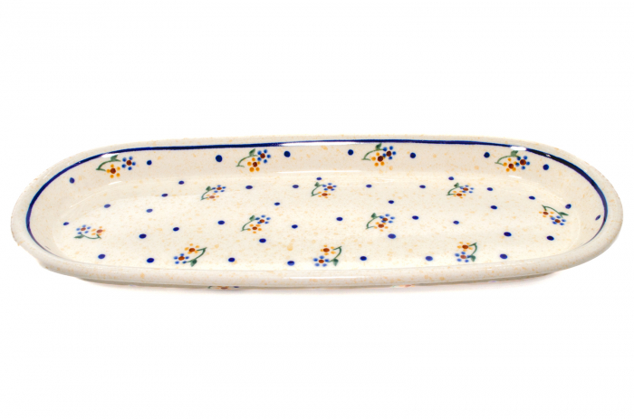Platou oval pentru servire Little Flowers ceramica smaltuita, pictat manual, 11,1 x 28,3 cm [3]