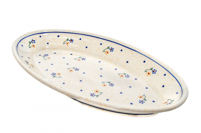 Platou oval pentru servire Little Flowers, ceramica smaltuita, pictat manual, 15,7 x 27,0 cm [2]